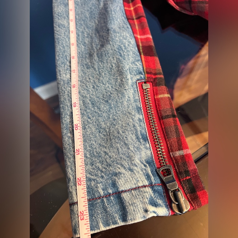 Alice + Olivia - Cody Checked Flannel And Denim Biker Jacket - Picture 10 of 10